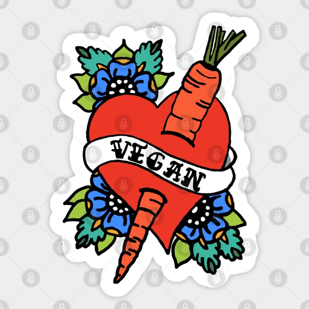 VEGAN TRADITIONAL TATTOO HEART WITH CARROT DAGGER Sticker by VegShop